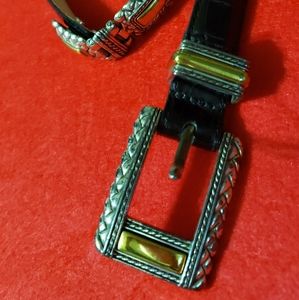 BRIGHTON Black M Belt w/ Gold & Silver Tone Accent